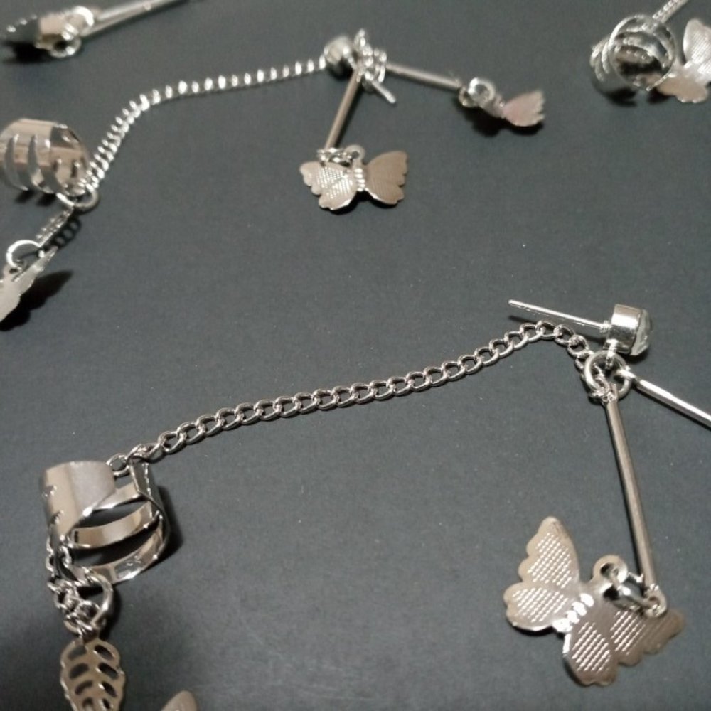 New Sexy Twin Butterfly Silver Punk Ear Cuffs⭐2Pk - Picture 4 of 4